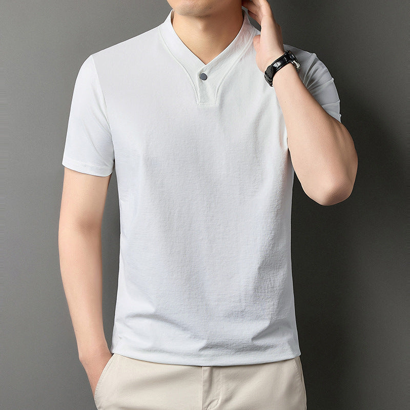 Herren Sommer T-Shirt mit Reißverschluss am Kragen – Kurzarm Normale Passform