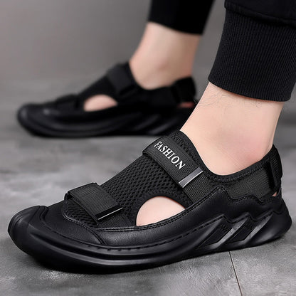 Herren-Sommersandalen, Geschlossene Zehenpartie, Obermaterial Aus Mesh, Klettverschluss, Gummisohle