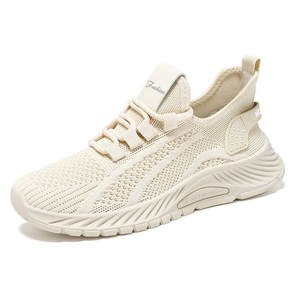 Women's lace-up running sneakers with flat sole and breathable upper