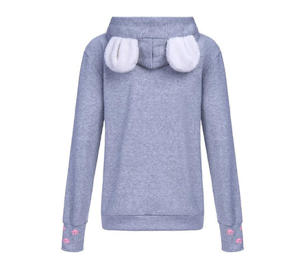 Damen-Pullover-Hoodie mit Katzen-Print und langen Ärmeln