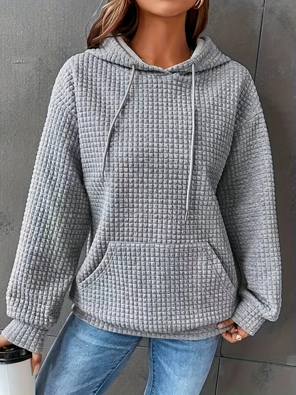 Damen Hoodie Waffelstrick Textur Kordelzug Kängurutasche