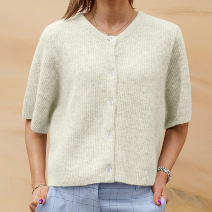 Damen Kurzarm-Cardigan mit durchgehender Knopfleiste