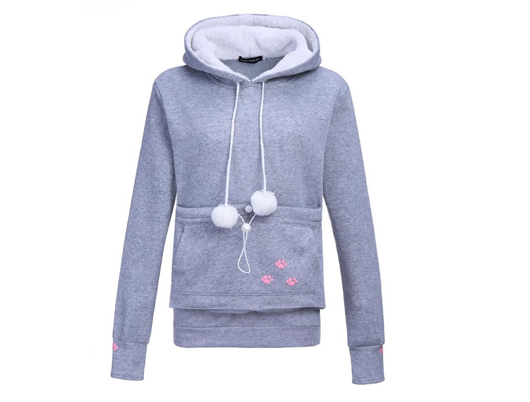 Damen-Pullover-Hoodie mit Katzen-Print und langen Ärmeln
