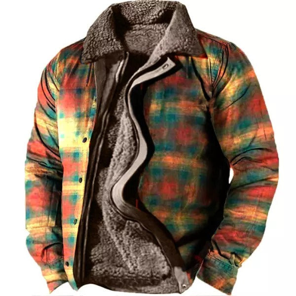 Bunte karierte Herrenjacke mit Fleece-Innenfutter, ideal für Herbst und Winter. Modische, warme Oberbekleidung für kalte Tage.