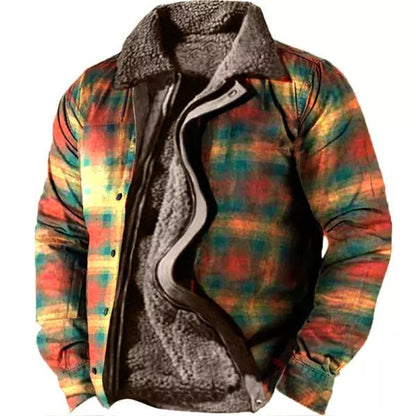 Bunte karierte Herrenjacke mit Fleece-Innenfutter, ideal für Herbst und Winter. Modische, warme Oberbekleidung für kalte Tage.