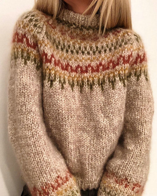 Damen Pullover Langarm Bedruckter Strickpullover