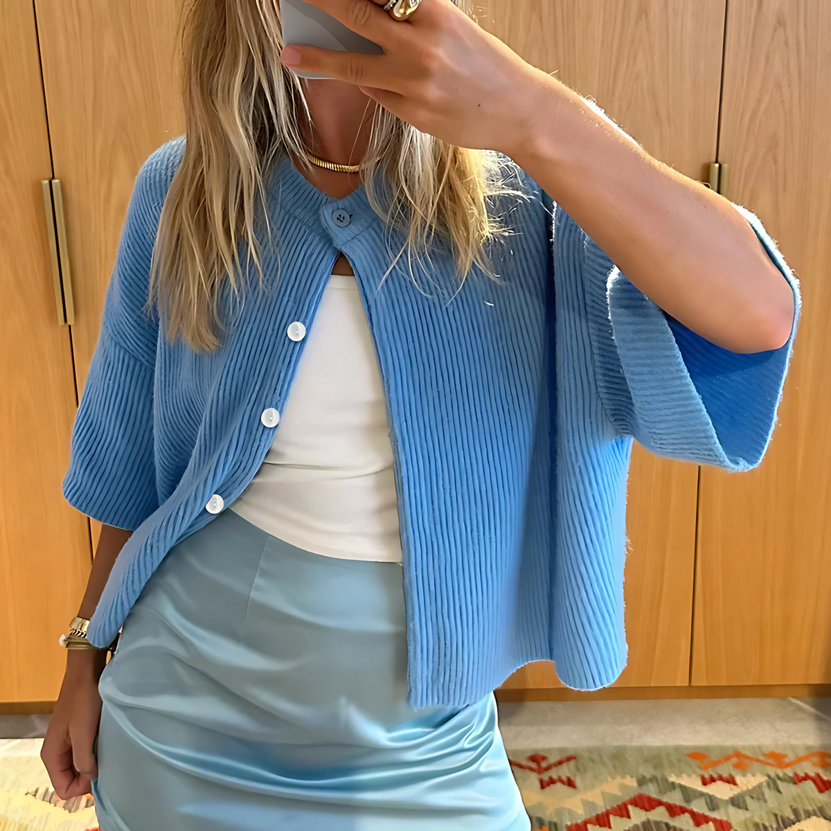 Damen Kurzarm Cardigan Mit Knopfleiste