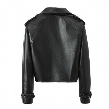 Damen-Jacke mit Gürtel und langen Ärmeln – Leder-Look Stil