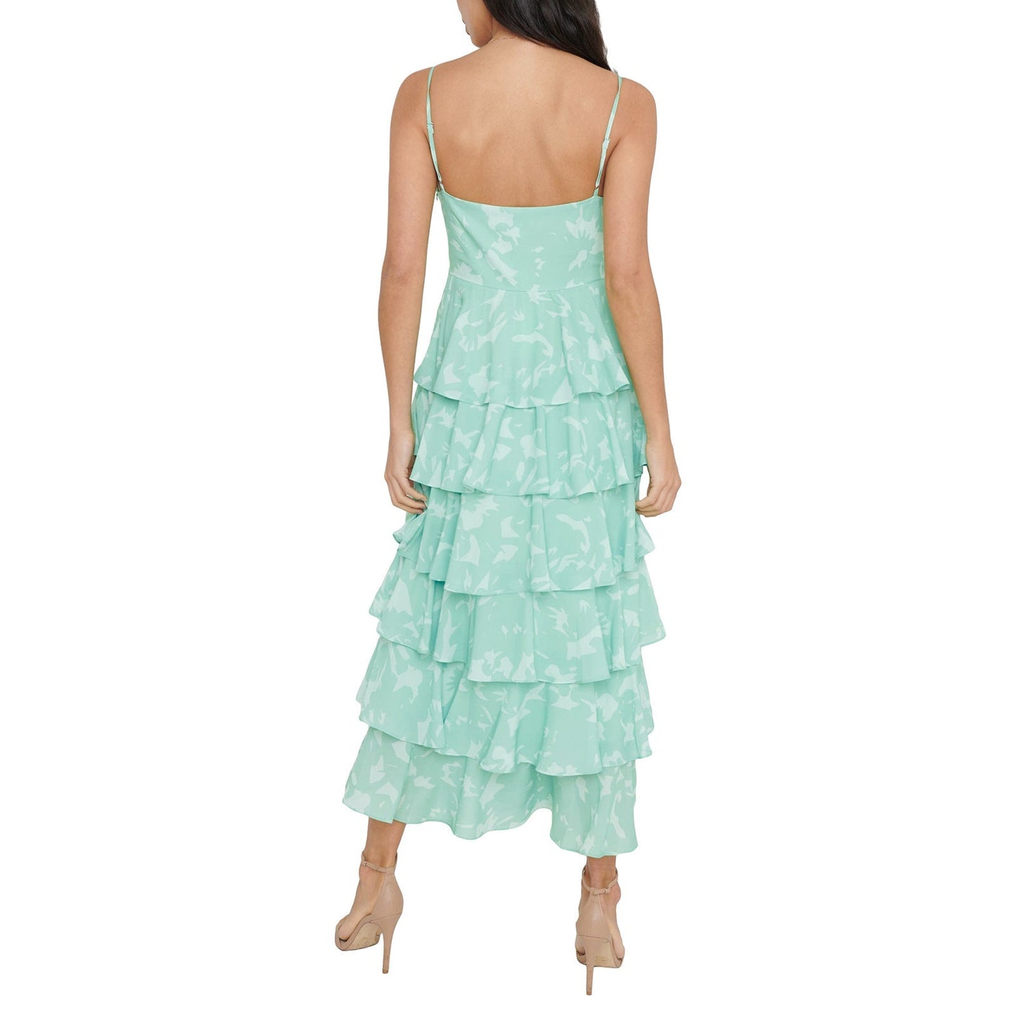 Damen Maxikleid mit Blattmuster – Spaghettiträger Ärmelloses Design