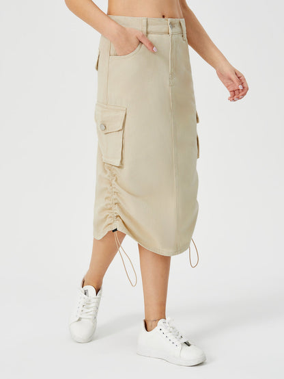 Damen Cargo-Midirock mit hohem Bund, Frontschlitz und mehreren Taschen