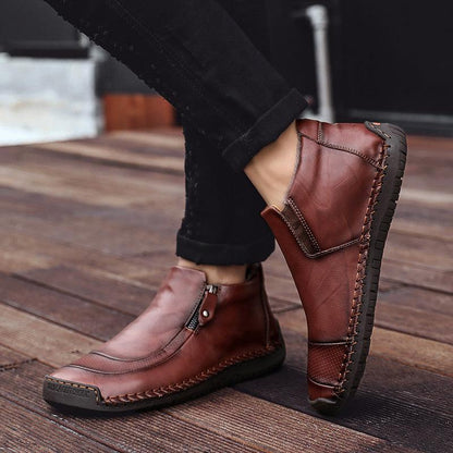 Herrenstiefel Mit Runder Zehenpartie, Niedrigem Absatz Und Gummisohle Für Den Außenbereich