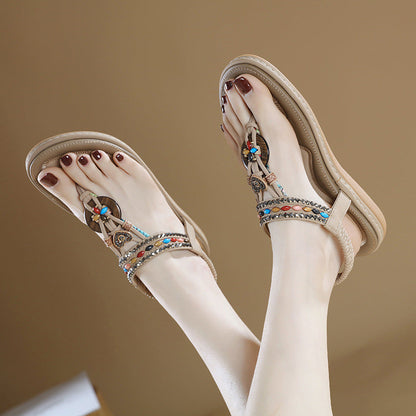 Damen-Sommer-Flip-Flops Mit Strasssteinen, Runder Zehenpartie Und Elastischem Band