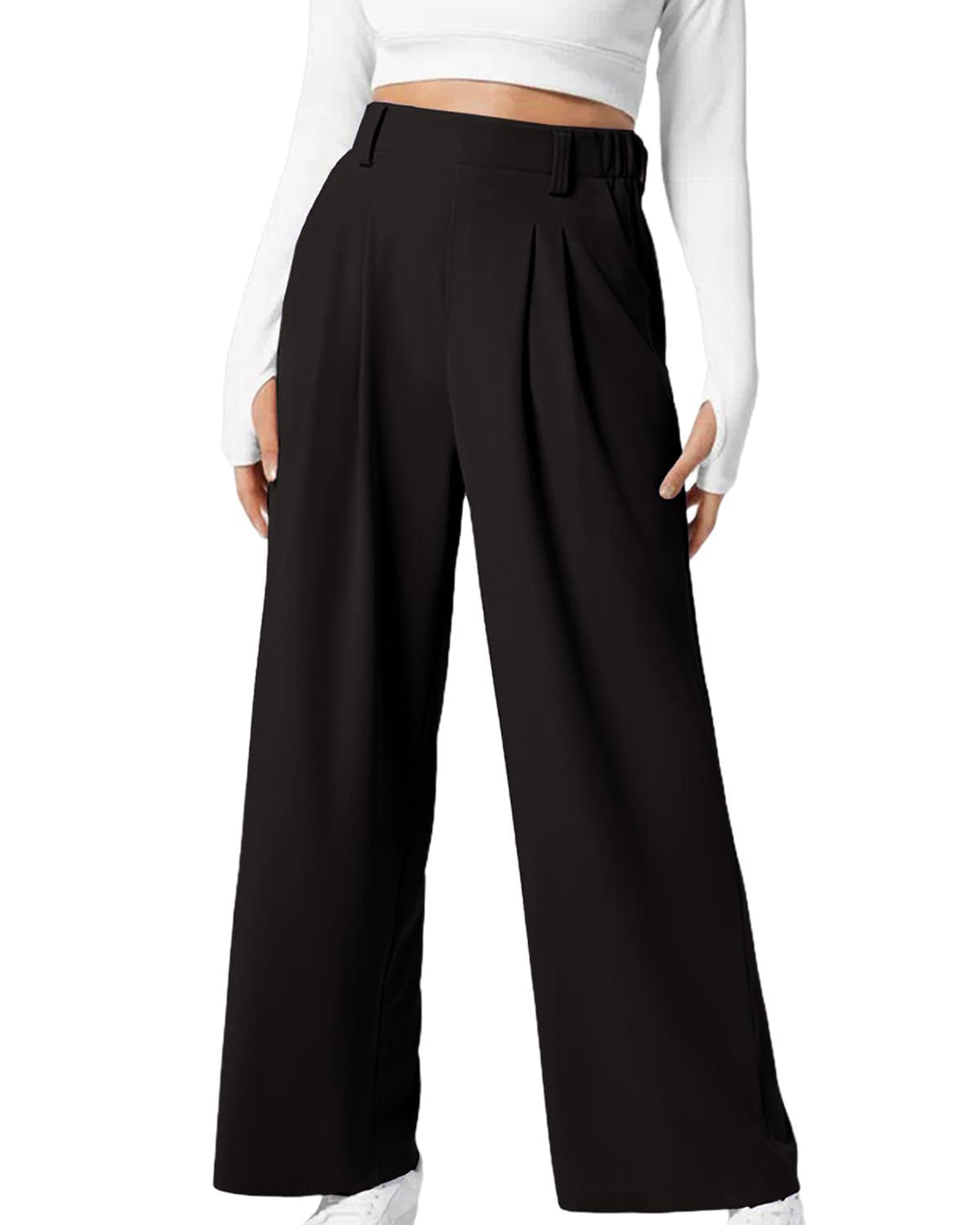 Women's pants with elastic waistband, waffle knit, and wide leg