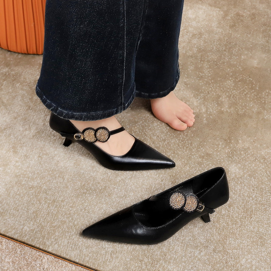 Damen-Pumps Mit Spitzer Zehenpartie Und Stilettoabsatz, Schnallenriemen, Party-High Heels