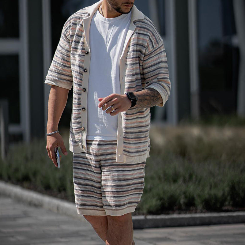 Herren Sommer Kurzarm Sport Zweiteiliges Shorts Set Mit Shorts, Lockerer, Gerader Passform, Verschiedene Farben