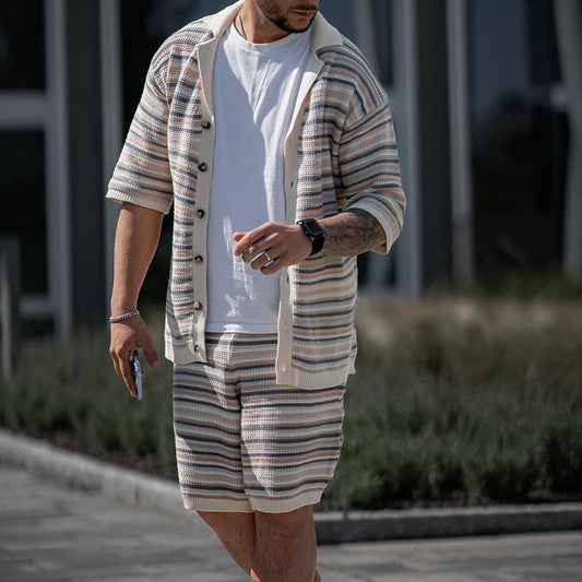 Herren Sommer Kurzarm Sport Zweiteiliges Shorts Set Mit Shorts, Lockerer, Gerader Passform, Verschiedene Farben