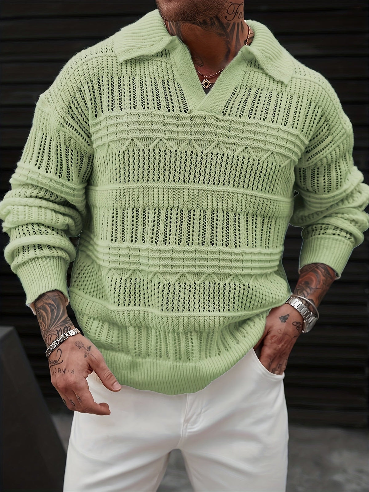 Langarm-Pullover mit feinem Lochstrick für vielseitige Outfits