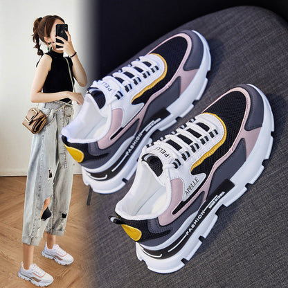 Damen-Sportschuhe für den Frühling mit runder Spitze und mittlerem Absatz, rutschfester Sohle