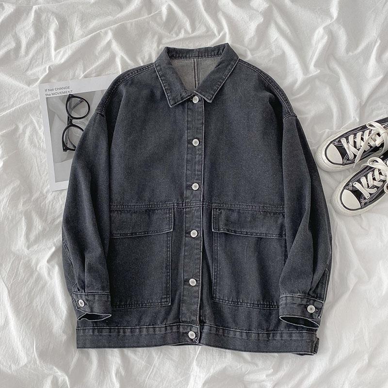 Women's denim-blend jacket with lapel collar and long sleeves