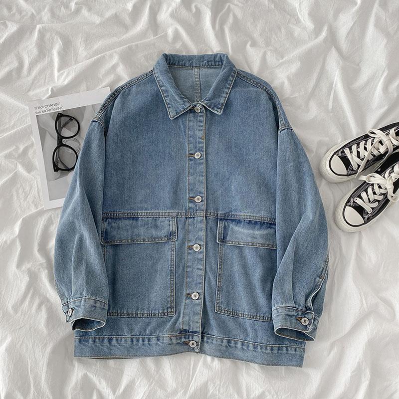 Women's denim-blend jacket with lapel collar and long sleeves
