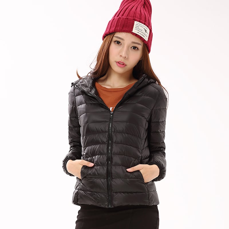 Women's Spring Lightweight Down Jacket with Stand-Up Collar and Front Zipper