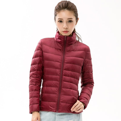 Women's Spring Lightweight Down Jacket with Stand-Up Collar and Front Zipper