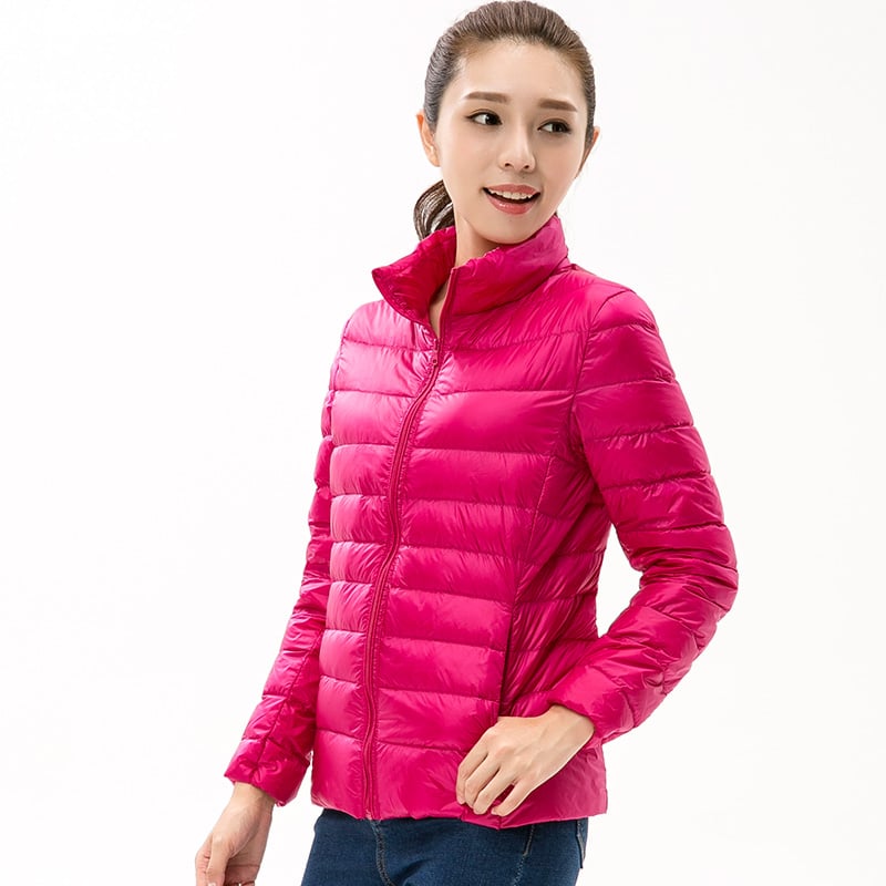 Women's Spring Lightweight Down Jacket with Stand-Up Collar and Front Zipper