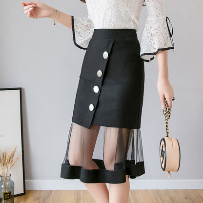 Mermaid skirt with mesh insert and tailored silhouette