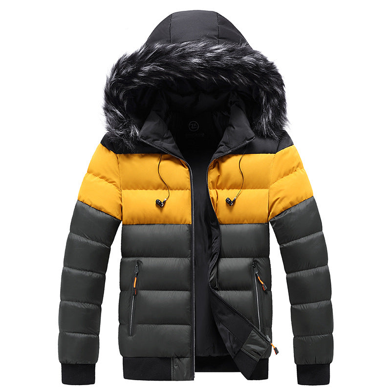 Herren Winter Steppjacke mit Kapuze und Reißverschluss, Verstärkte Ausführung
