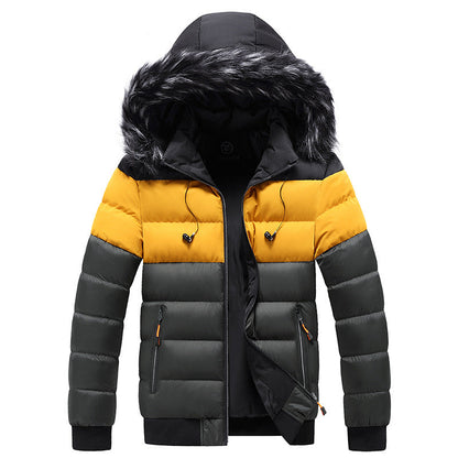 Herren Winter Steppjacke mit Kapuze und Reißverschluss, Verstärkte Ausführung