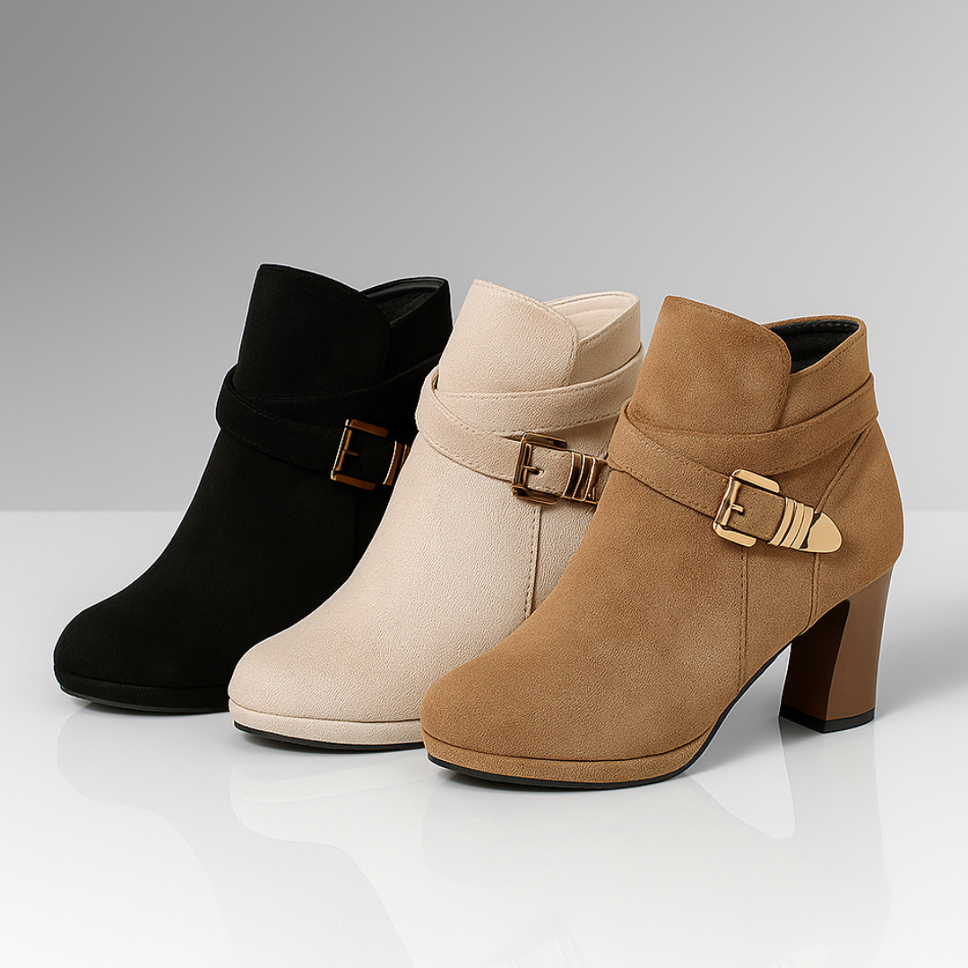 Women's ankle boots autumn artificial suede wrap strap golden buckle orthopedic