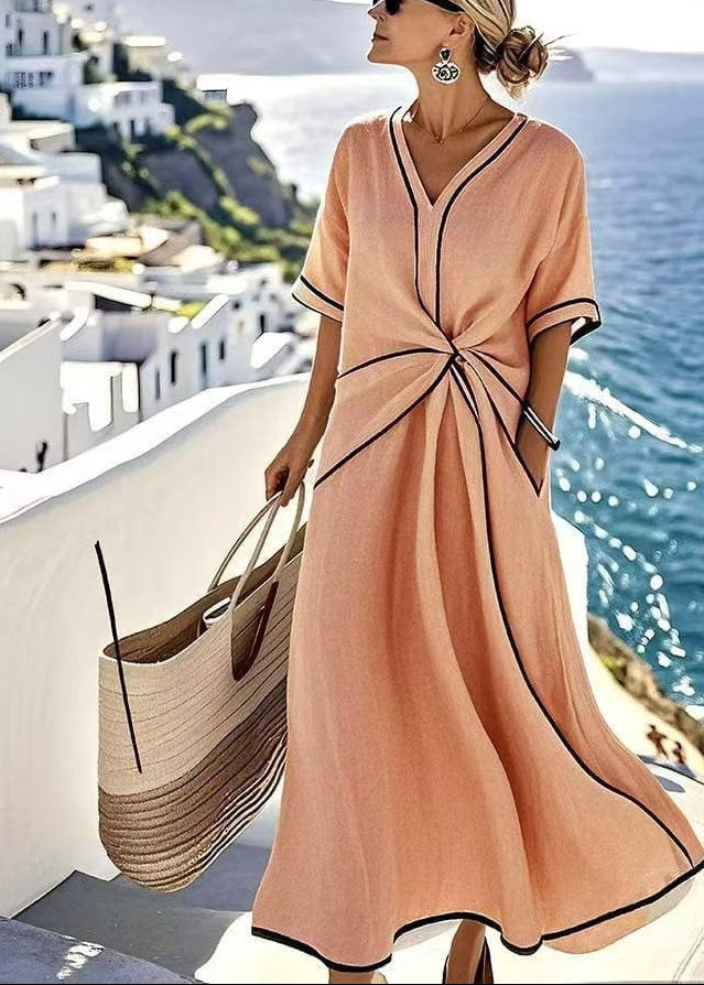 Sommerliches, Gestreiftes Maxikleid Mit Kurzen Ärmeln Für Damen – Perfekt Für Strand Und Urlaub