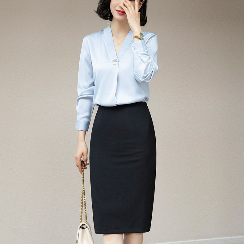 Women's mid-length over-the-knee slim velvet-lined skirt for autumn and winter