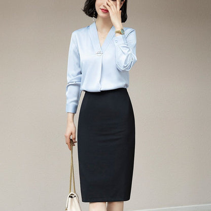 Women's mid-length over-the-knee slim velvet-lined skirt for autumn and winter