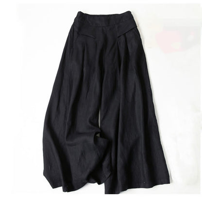 Schwarze Damen-Palazzo-Hose aus Leinen, weit geschnitten, modisch, elegant, ideal für Sommer, Freizeit und Büro.