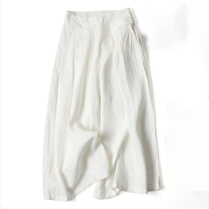 Weiße Leinenhose Damen, locker geschnitten, Sommermode, eleganter Stil, atmungsaktiv, ideal für Freizeit und Büro, modische Damenbekleidung.