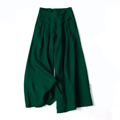 Grüne weite Damenhose aus Leinen, modisch und bequem, ideal für Sommeroutfits. Perfekt für lässige und elegante Anlässe.