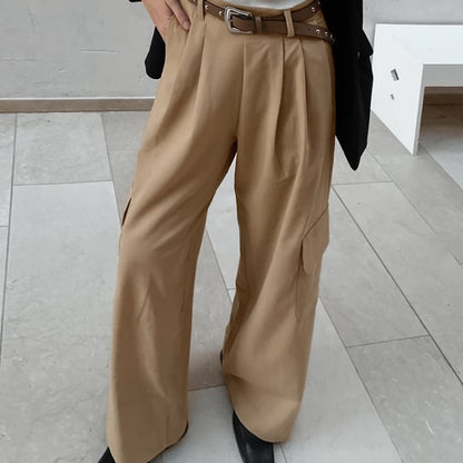 Women's High-Waist Wide Pants with Pocket Detail