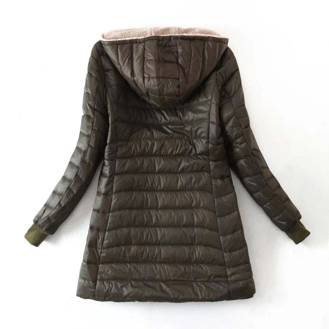 Women's winter jacket with hood and fleece lining – mid-length and fitted