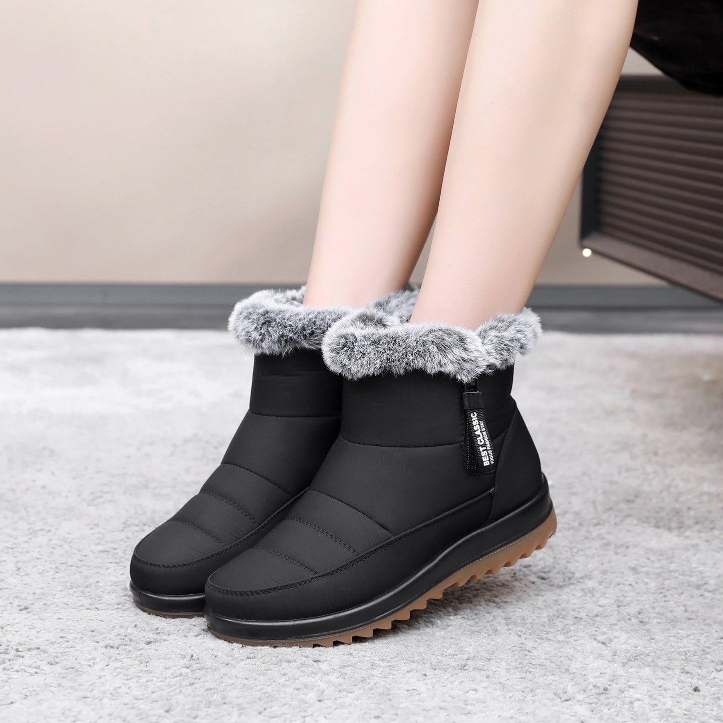 Women's Winter Ankle Snow Boots With Side Zipper And Plush Fleece Lining