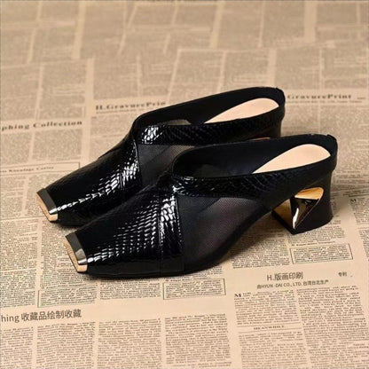 Damen-Sommersandalen Mit Eckiger Zehenpartie Und Mesh-Einsätzen Für Draußen