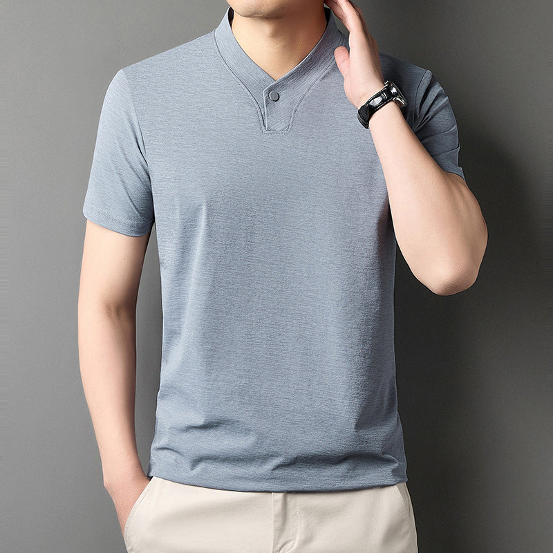 Herren Sommer T-Shirt mit Reißverschluss am Kragen – Kurzarm Normale Passform