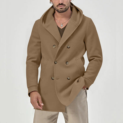 Herren Winter Windbreaker Mantel mit Kapuze, Reverskragen und Doppelreihigem Verschluss