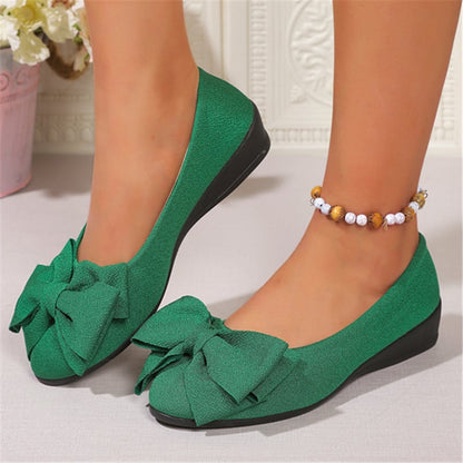 Grüne Damen-Ballerinas mit Schleife, flacher Absatz, elegantes Design, ideal für Frühling und Sommer, modische Schuhe für Freizeit und Büro.