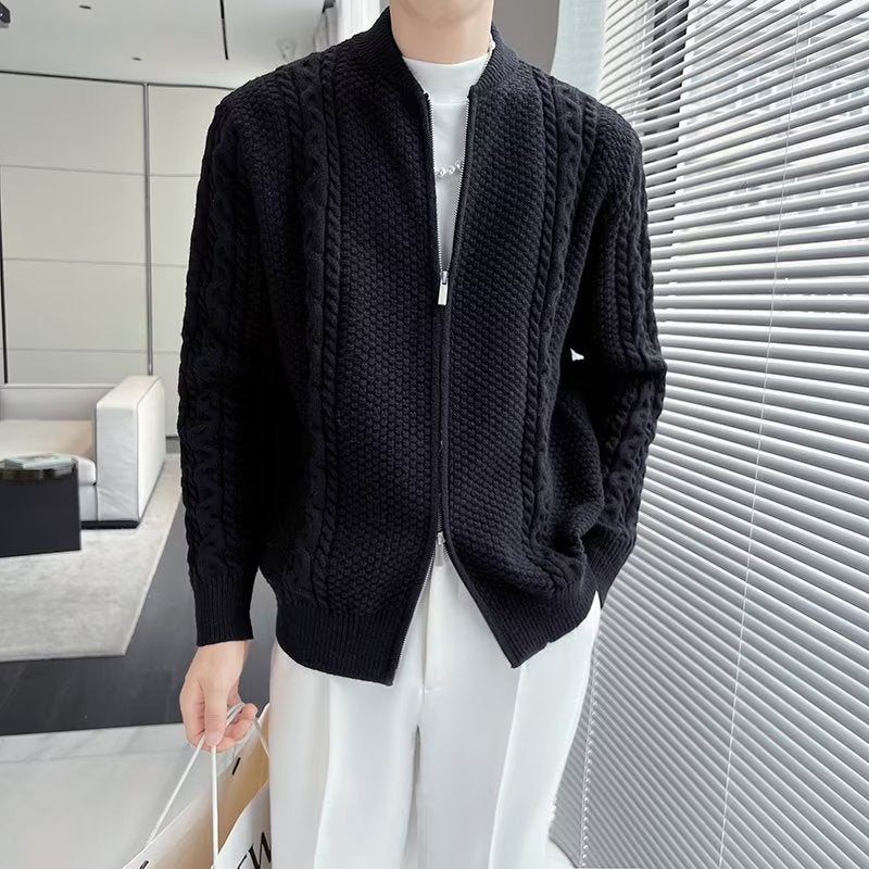 Men's Knit Cardigan Zipper Long Sleeve Loose Fit – Wool Blend