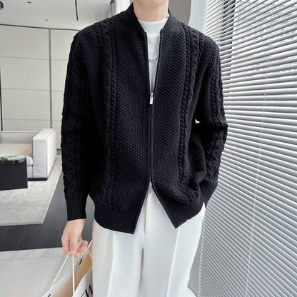 Men's Knit Cardigan Zipper Long Sleeve Loose Fit – Wool Blend
