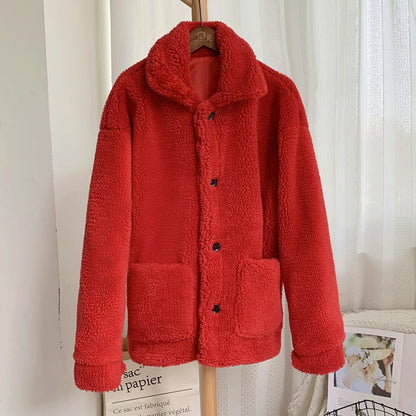 Damen Winter Mantel in Midi-Länge aus Kunst-Lammfell mit langen Ärmeln