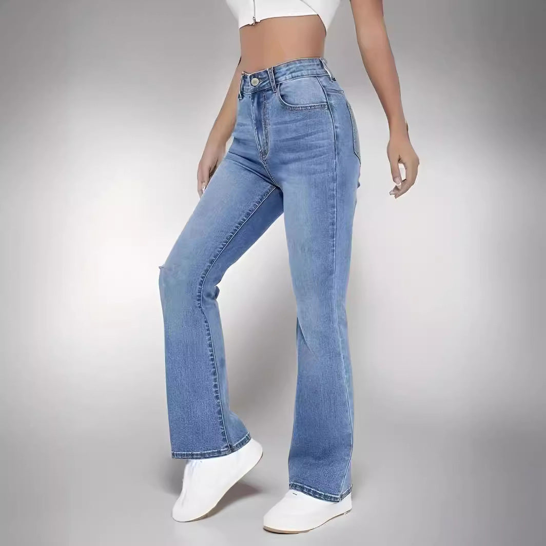 Damen-Jeans mit hohem Bund, geradem Schnitt, schmaler Passform und Stretch-Denim-Mix