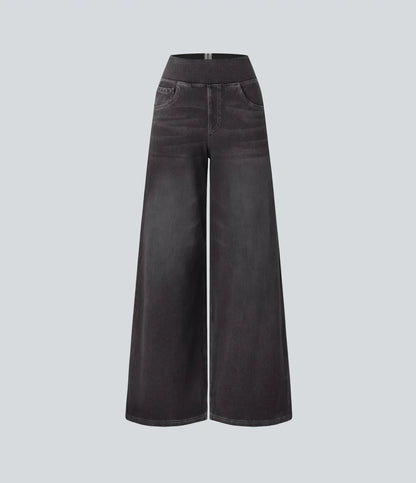 Women's Pants with High Waist and Elastic Waistband