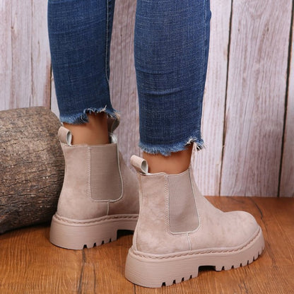 Damen Herbst-Stiefeletten mit runder Zehenkappe und klobiger Plateausohle